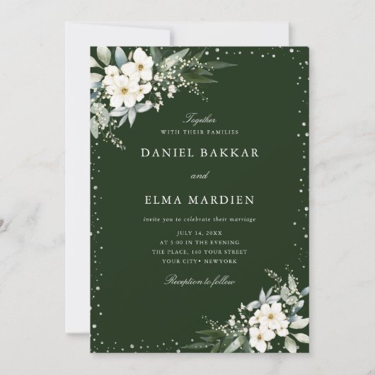 Modern Elegant Sage Green Boho Floral Wedding  Kaart (Voorkant)