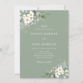 Modern Elegant Sage Green Boho Floral Wedding  Kaart (Voorkant)