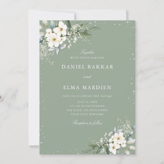 Modern Elegant Sage Green Boho Floral Wedding  Kaart (Voorkant)