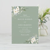 Modern Elegant Sage Green Boho Floral Wedding  Kaart (Staand voorkant)