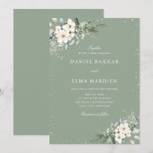 Modern Elegant Sage Green Boho Floral Wedding  Kaart (Voorkant / Achterkant)