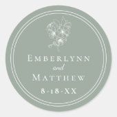 Modern Elegant Sage Green Botanical Wedding Ronde Sticker (Voorkant)