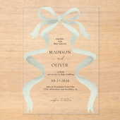 Modern Elegant Sage Green Bow Monogram Wedding Acryl Uitnodigingen (Voorkant)