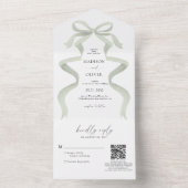 Modern Elegant Sage Green Bow Monogram Wedding All In One Uitnodiging (Binnen)