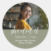 Modern Elegant Sage Green Foto Afstuderen Ronde Sticker (Voorkant)