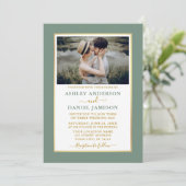Modern Elegant Sage Green Gold Wedding Kaart (Staand voorkant)