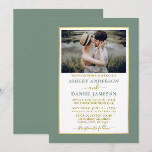 Modern Elegant Sage Green Gold Wedding Kaart