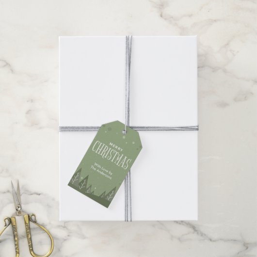 Modern Elegant Sage Green Merry kerst Cadeaulabel (Met Touw)