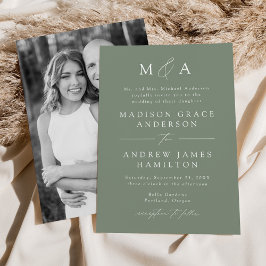 Modern Elegant Sage Green Monogram Foto Weddenscha Kaart