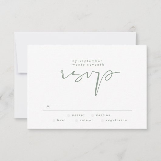 Modern Elegant Sage Green Neutral White Wedding RSVP Kaartje (Voorkant)