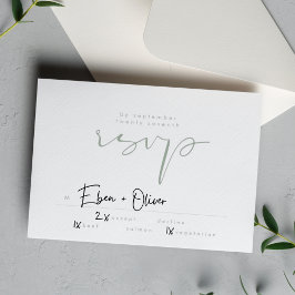 Modern Elegant Sage Green Neutral White Wedding RSVP Kaartje