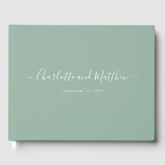 Modern Elegant Sage Green Personalize Wedding Gastenboek (Voorkant)