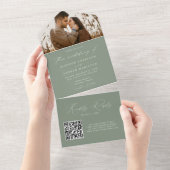 Modern Elegant Sage Green Photo Wedding All In One Uitnodiging (Afscheurbaar)