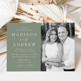 Modern Elegant Sage Green Photo Wedding Kaart