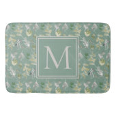 Modern Elegant Sage Green Silver Leaves Monogram Badmat (Voorkant)