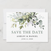 Modern Elegant Sage Green Waterverf Greenery Save The Date (Voorkant)
