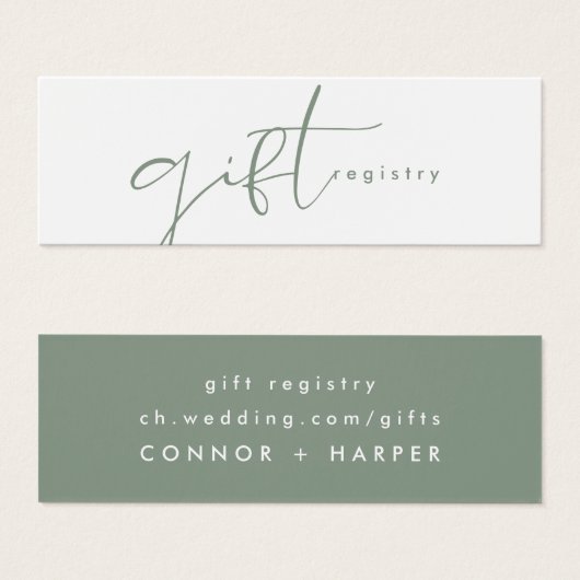 Modern Elegant Sage Green Wedding Gift Registry Mini Visitekaartjes (Voorkant /achterkant)
