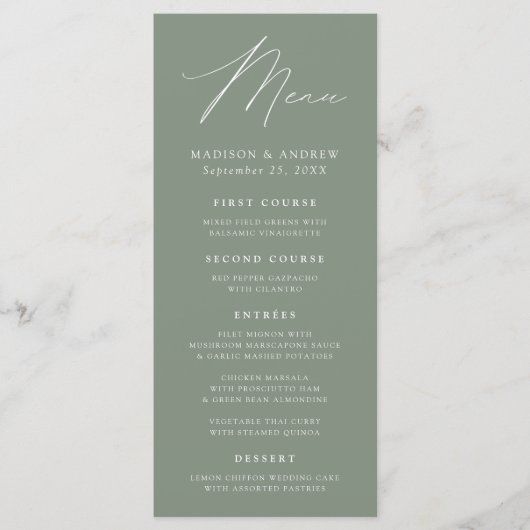 Modern Elegant Sage Green Wedding Menu (Voorkant)