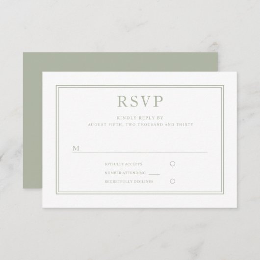 Modern Elegant Sage Green Wedding RSVP Kaartje (Voorkant / Achterkant)
