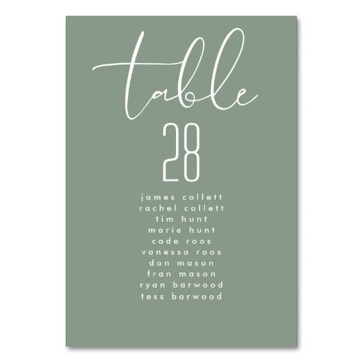Modern Elegant Sage Green Wedding Seating Chart Kaart (Achterkant)