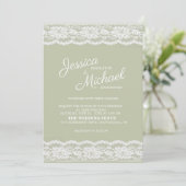 Modern Elegant Sage Green White Lace Wedding Kaart (Staand voorkant)