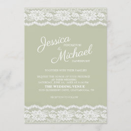 Modern Elegant Sage Green White Lace Wedding Kaart
