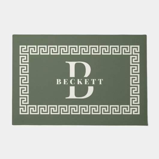 Modern Elegant Sage Grieks Key Lijst Monogram Deurmat (Voorkant)