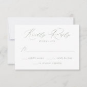 Modern Elegant Sage Groen Script Bruiloft RSVP Kaartje (Voorkant)
