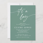 Modern Elegant Sage is een Boy Script Baby shower Kaart (Voorkant)
