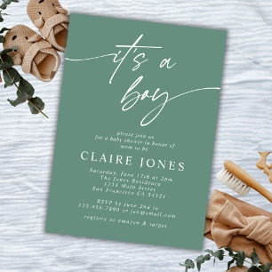 Modern Elegant Sage is een Boy Script Baby shower Kaart