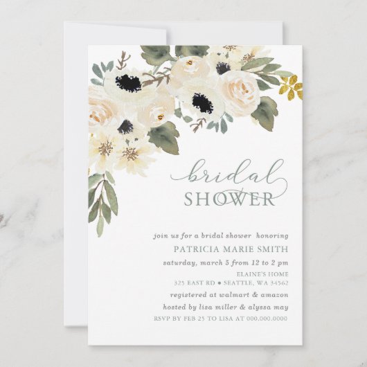 Modern Elegant Sage Ivoor Bloemen Vrijgezellenfees Kaart (Voorkant)