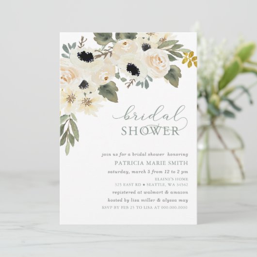 Modern Elegant Sage Ivoor Bloemen Vrijgezellenfees Kaart (Staand voorkant)