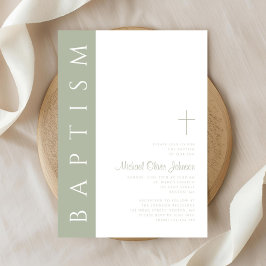 Modern Elegant Salie Groen Kruis Doop Kaart