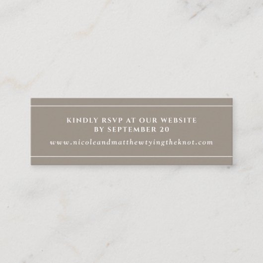 Modern Elegant Sand Website RSVP \ Registry Kaart Mini Visitekaartje (Voorkant)