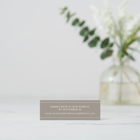 Modern Elegant Sand Website RSVP \ Registry Kaart Mini Visitekaartje (Staand voorkant)
