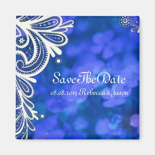 modern elegant sapphire blue en white lace magneet (Voorkant)
