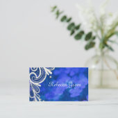 modern elegant sapphire blue en white lace visitekaartje (Staand voorkant)