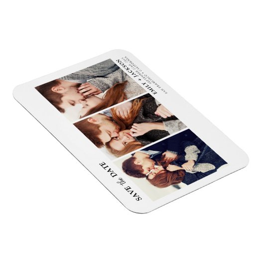 Modern Elegant Save the Date 3 Foto Wit Magneet (Rechterzijde)