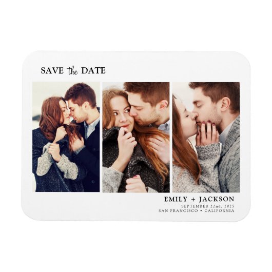 Modern Elegant Save the Date 3 Foto Wit Magneet (Horizontaal)
