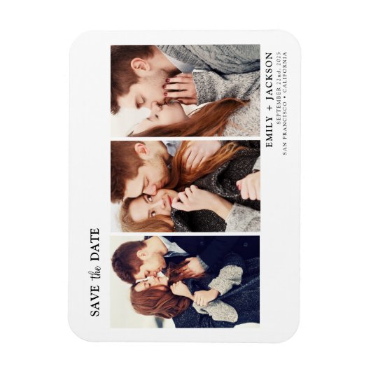 Modern Elegant Save the Date 3 Foto Wit Magneet (Verticaal)