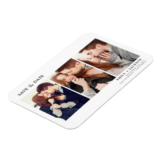 Modern Elegant Save the Date 3 Foto Wit Magneet (Linkerzijde)