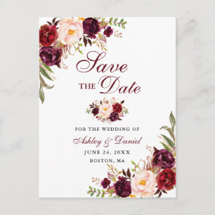 Modern Elegant Save the Date Burgundy Floral Aankondigingskaart