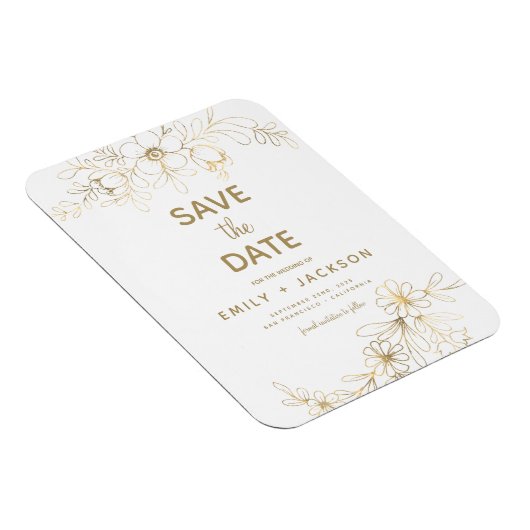 Modern Elegant Save the Date Floral Gold Foil Magneet (Rechterzijde)