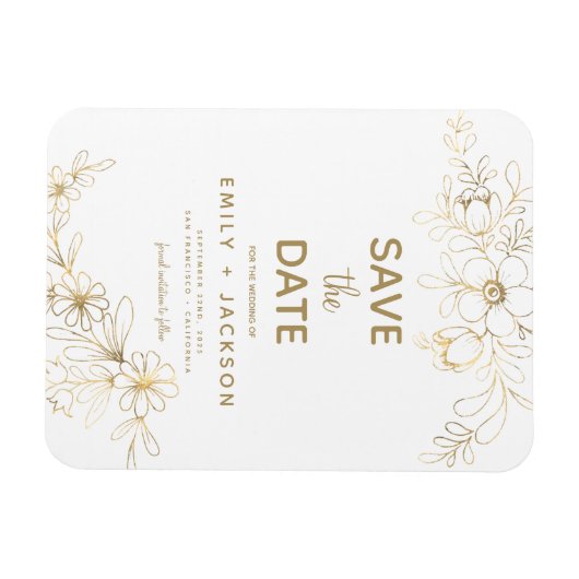 Modern Elegant Save the Date Floral Gold Foil Magneet (Horizontaal)