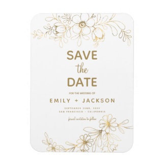 Modern Elegant Save the Date Floral Gold Foil Magneet