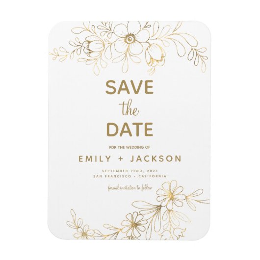 Modern Elegant Save the Date Floral Gold Foil Magneet (Verticaal)