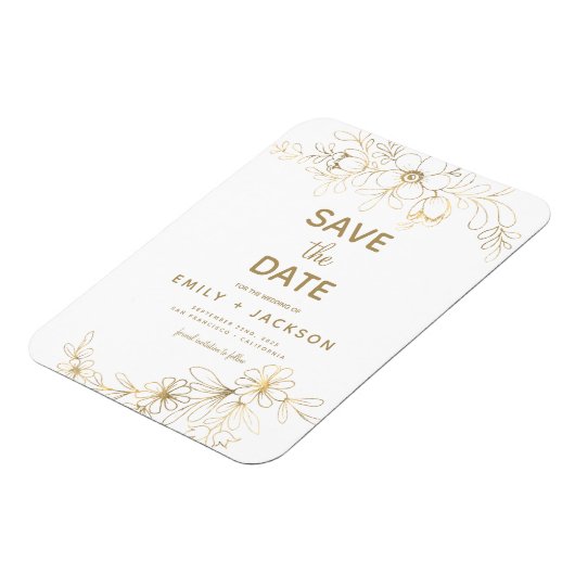 Modern Elegant Save the Date Floral Gold Foil Magneet (Linkerzijde)