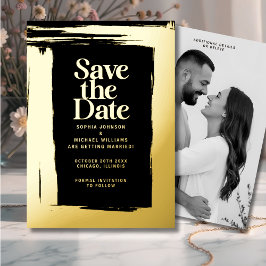 Modern Elegant Save the Date Foto Goud Zwart Folie Feestdagenkaart