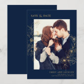 Modern Elegant Save the Date Foto Gouden Bloemen (Voorkant / Achterkant)