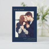 Modern Elegant Save the Date Foto Navy Blauw (Staand voorkant)